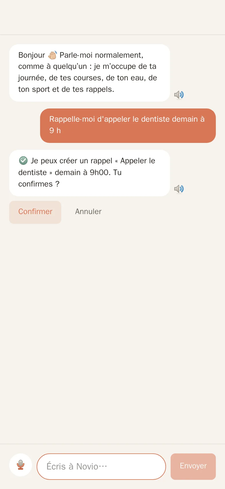 Conversation avec l'assistant de Novio